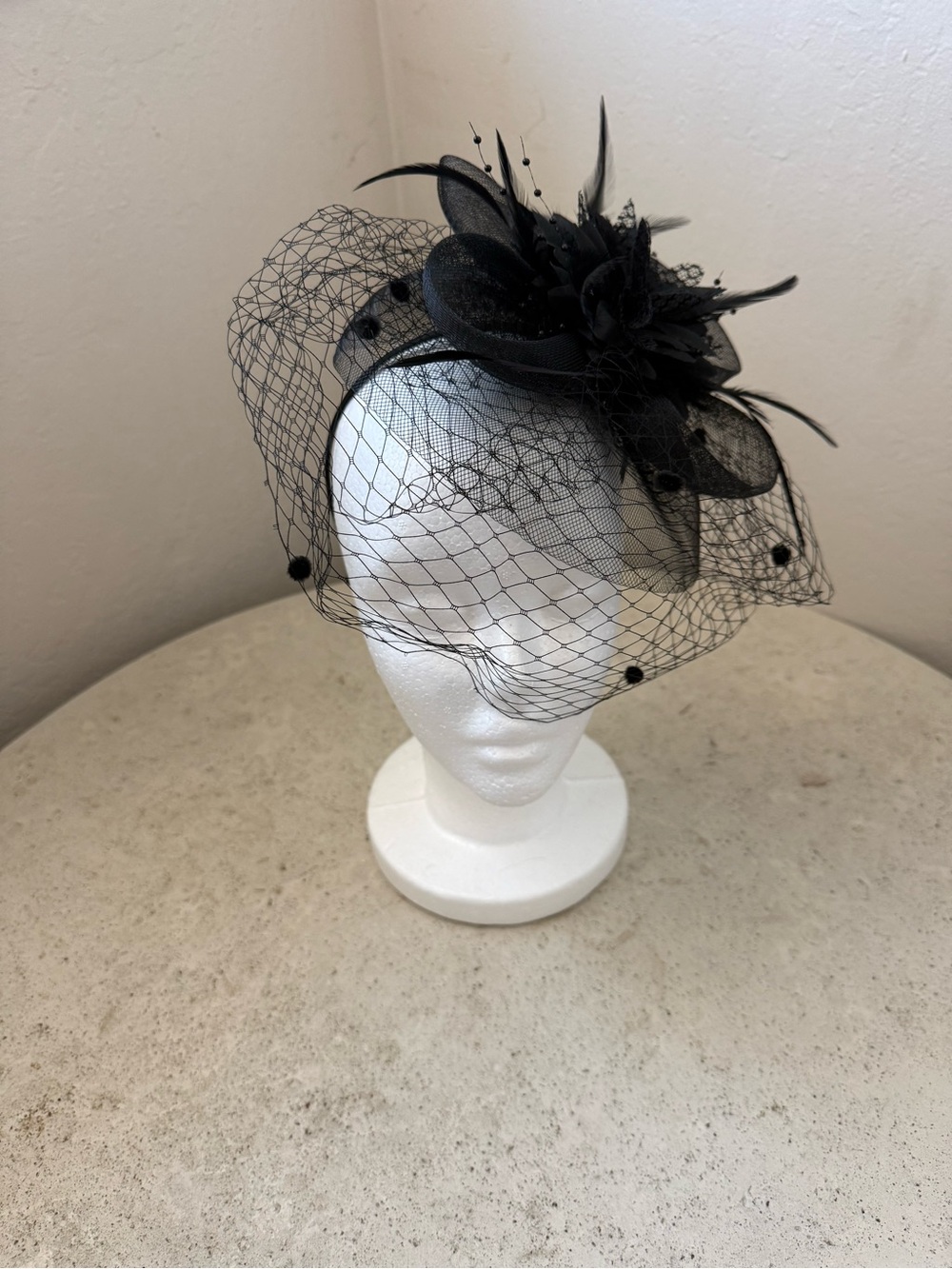 Black Veiled Fascinator with Floral Accent